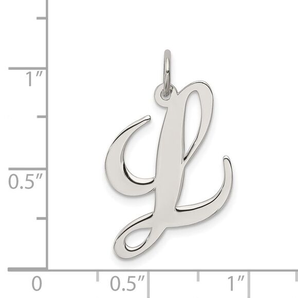 Sterling Silver, Ella Collection, LG Fancy Script Initial L Pendant - Picture 4 of 5